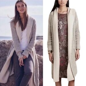Anthropologie Long Wool Cardigan Sweater Oatmeal Beige Cottage core Cozy Sz L